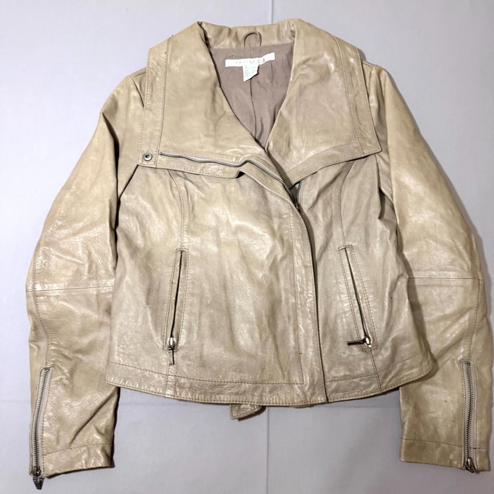 Rezrekshn by Esther Chen Biker Jacket Womens Medium Beige Leather Outdoor Racing